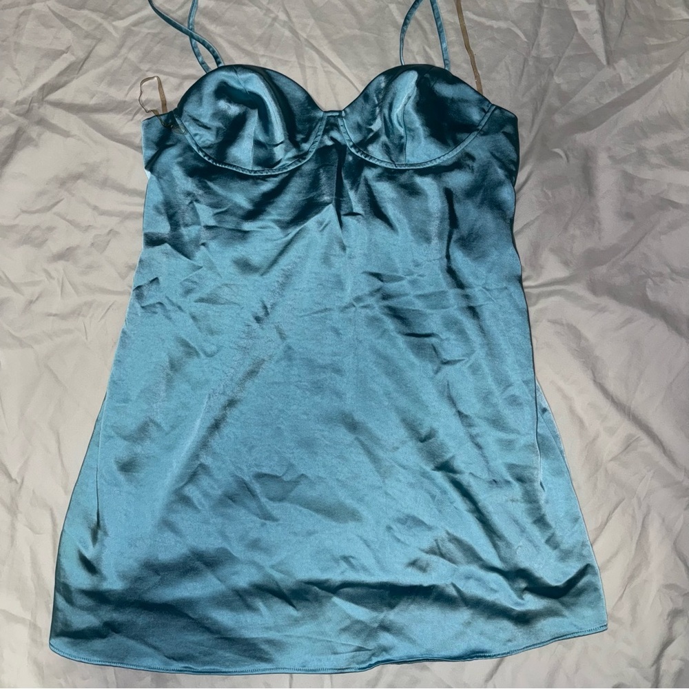 Elegant Baby Blue Satin Women's Dress